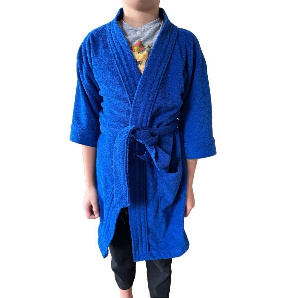 Simply Basic Large kids unisex size 6 royal blue terry vintage 90s bath house ro